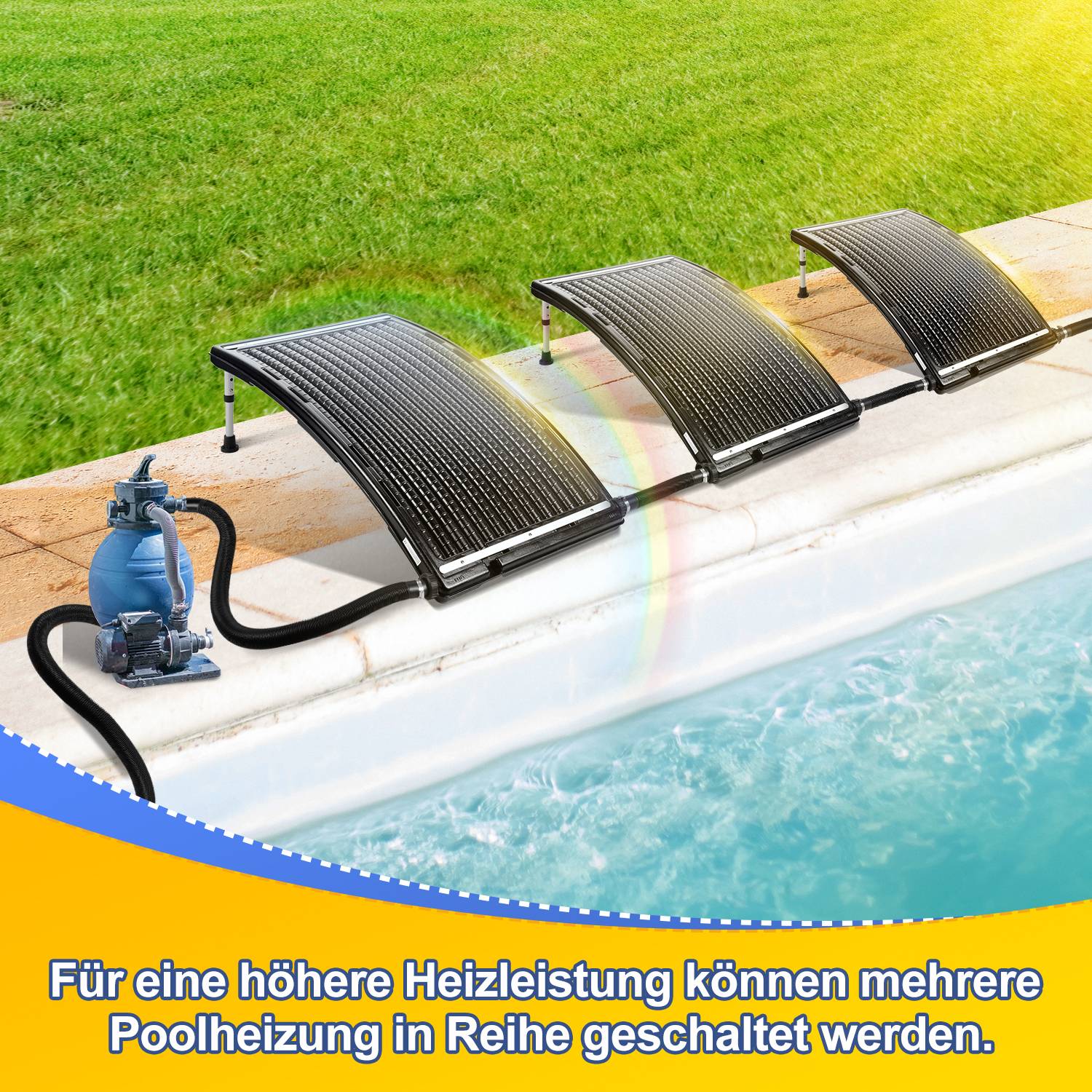 3x Sonnenkollektor Solar Poolheizung 110 x 65 x 15 cm Solarheizung für Warmwasser Pool Solarheizung, 15 L Warmwasser Pool - Gebogen Typ