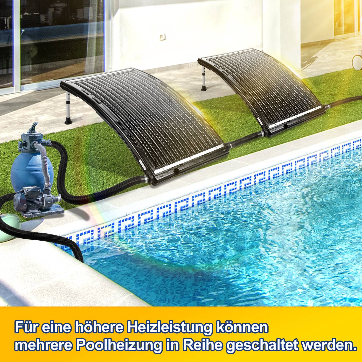 2x Solarheizung Schwimmbad Pool Poolheizung Versenkbare Halterung schwarz Solarabsorber 110 x 65 x 15 cm - Gebogen Typ