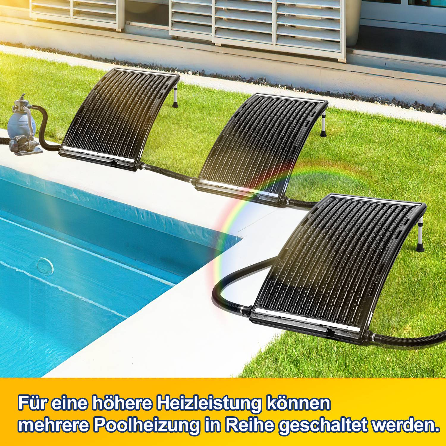 3x Solarheizung Schwimmbad Pool Poolheizung Versenkbare Halterung schwarz Solarabsorber 110 x 65 x 15 cm - Gebogen Typ