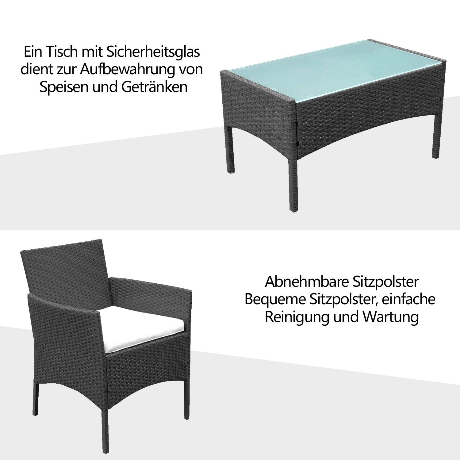 4-teiliges Gartenmöbel Set, Balkonmöbel mit Kissen, Polyrattan Balkonset mit Sessel und Tisch, Sitzgruppe Terrassenmöbel Rattanmöbel für Balkon,