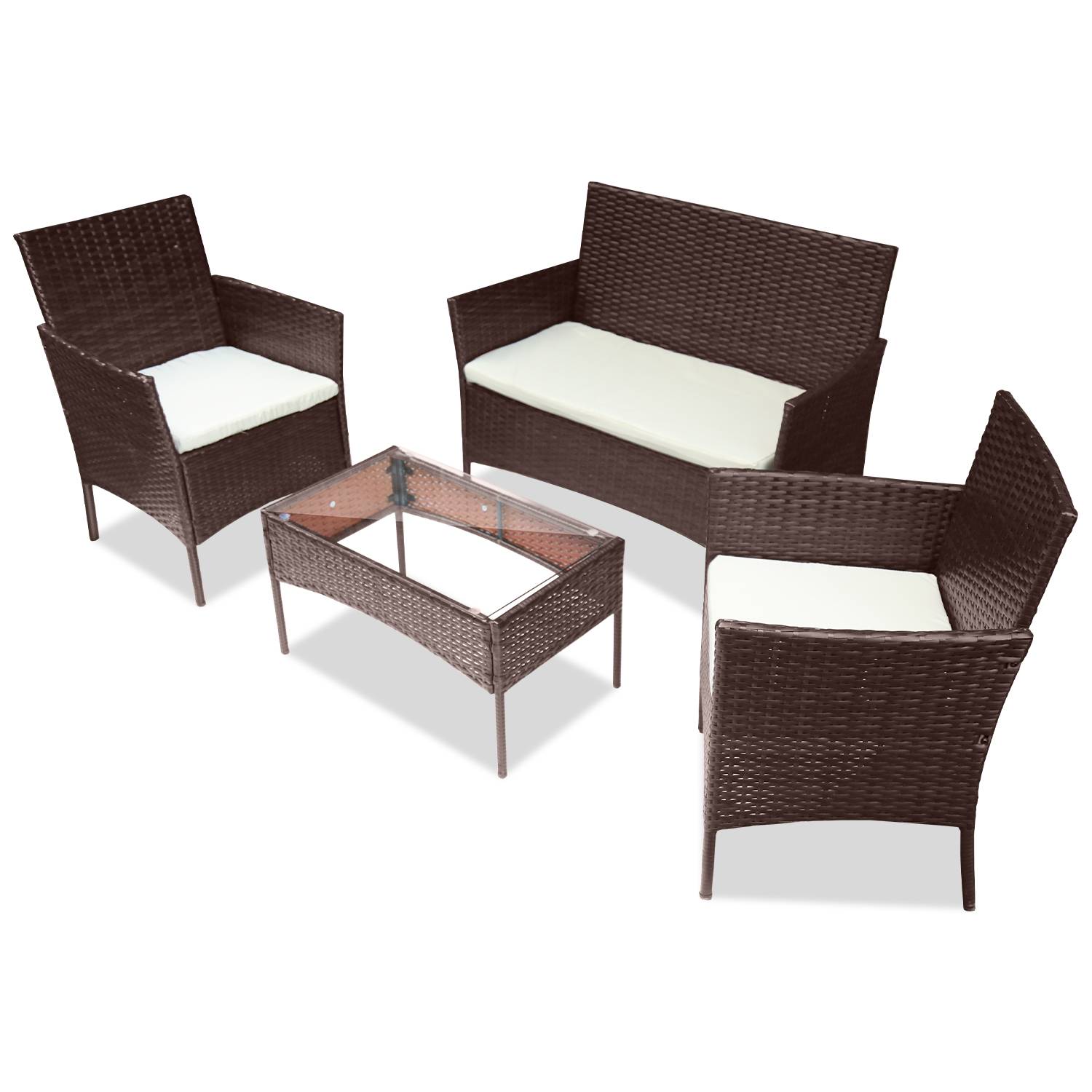 4-teiliges Gartenmöbel Set, Balkonmöbel mit Kissen, Polyrattan Balkonset mit Sessel und Tisch, Sitzgruppe Terrassenmöbel Rattanmöbel für Balkon,