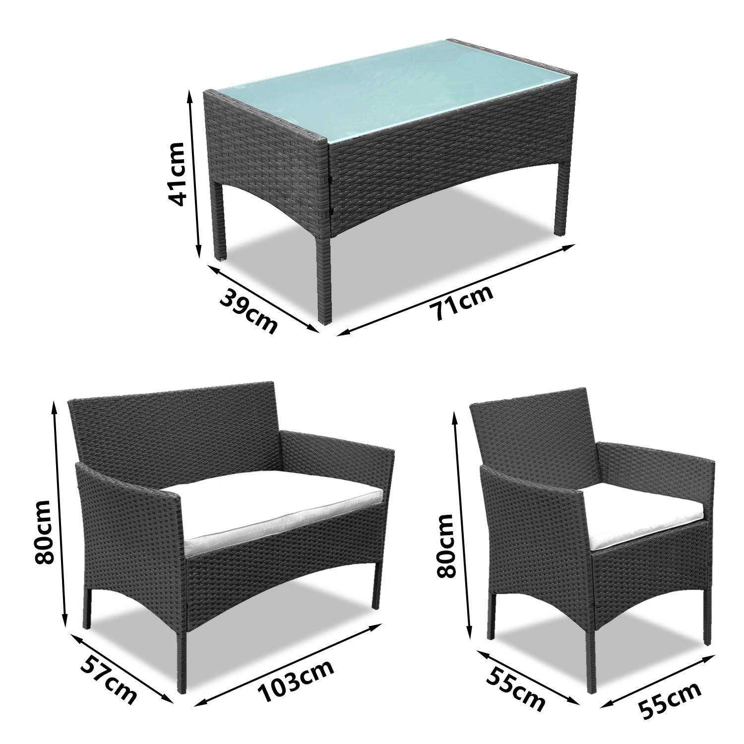 Gartenmöbel Set, Balkonmöbel mit Kissen, Polyrattan Balkonset mit Sessel und Tisch, Sitzgruppe Terrassenmöbel Rattanmöbel für Balkon,Schwarz, Gar