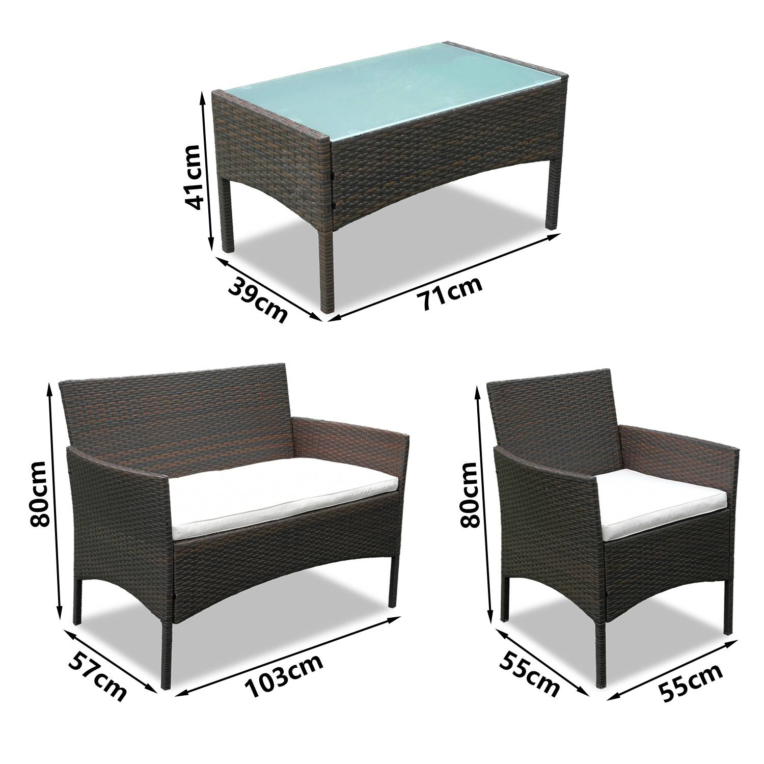 Gartenmöbel Set, Braun, Balkonmöbel mit Kissen, Polyrattan Balkonset mit Sessel und Tisch, Sitzgruppe Terrassenmöbel Rattanmöbel für Balkon, Gart