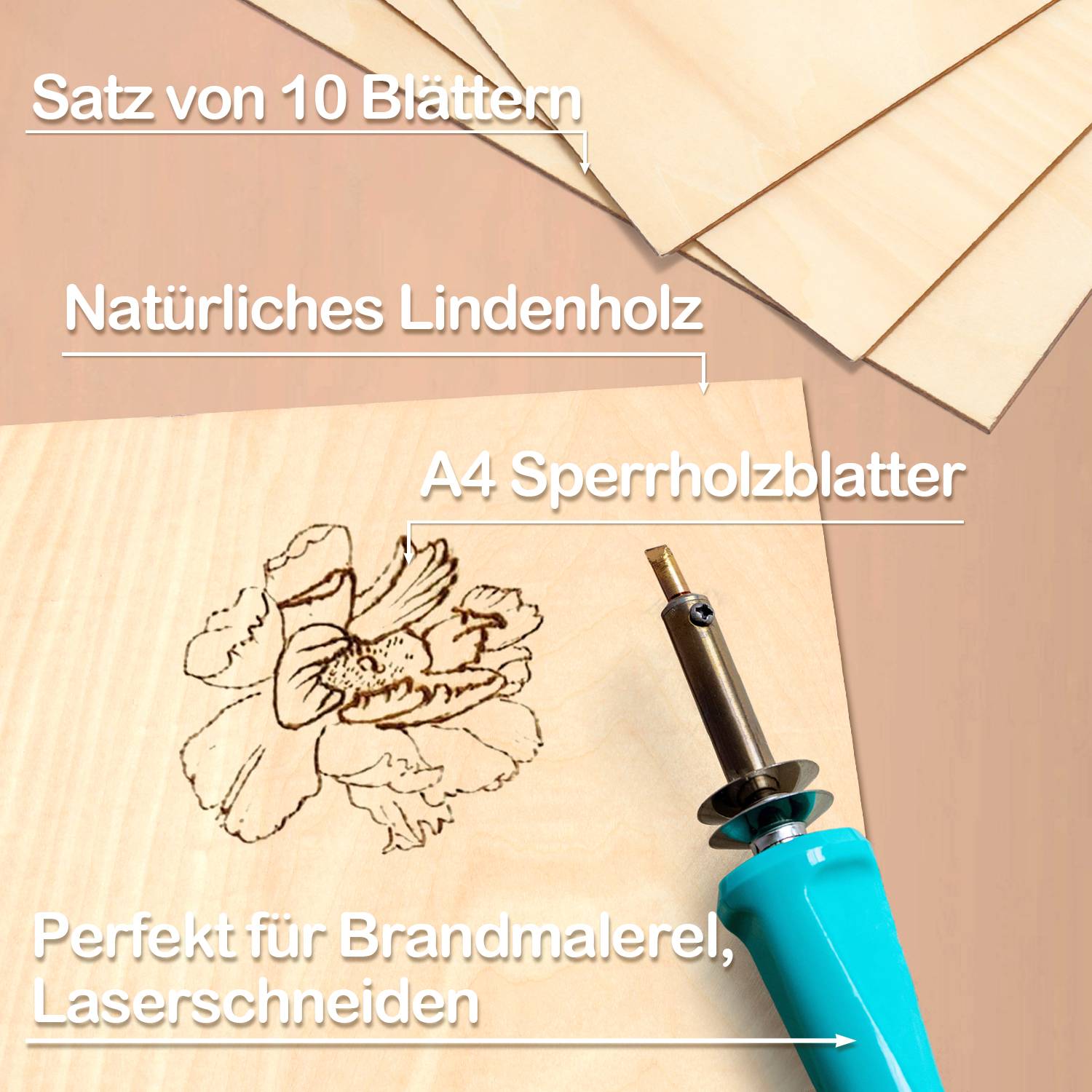 40 x A4 Holz-Platte | 300 x 210 x 3 mm | Dünne Sperrholz-Zuschnitte | Perfektes Blatt für Laubsäge, Brandmalerei, Laserschnitt, Durchbrochenes, CNC