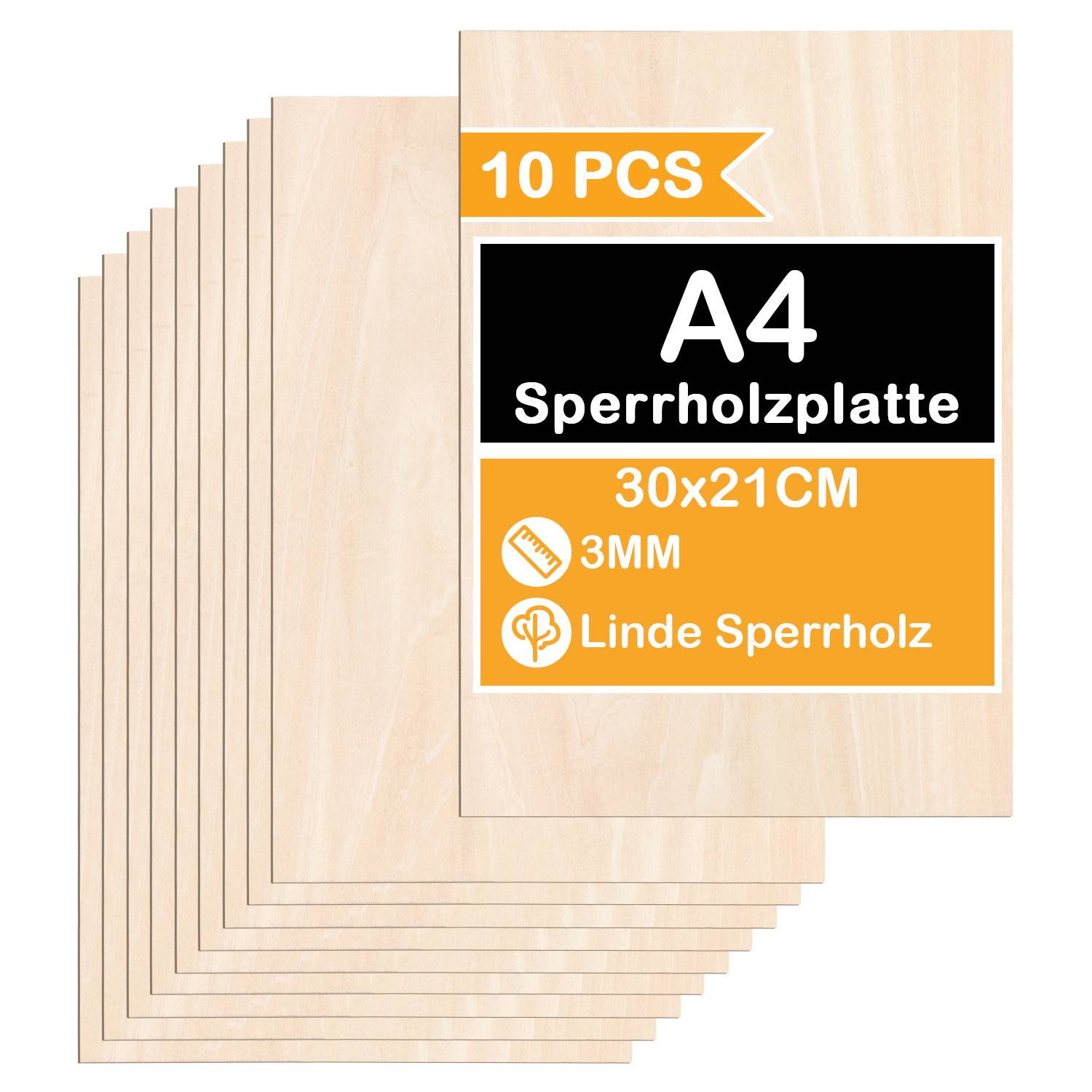 10 x A4 Holz-Platte | 300 x 210 x 3 mm | Dünne Sperrholz-Zuschnitte | Perfektes Blatt für Laubsäge, Brandmalerei, Laserschnitt, Durchbrochenes, CNC