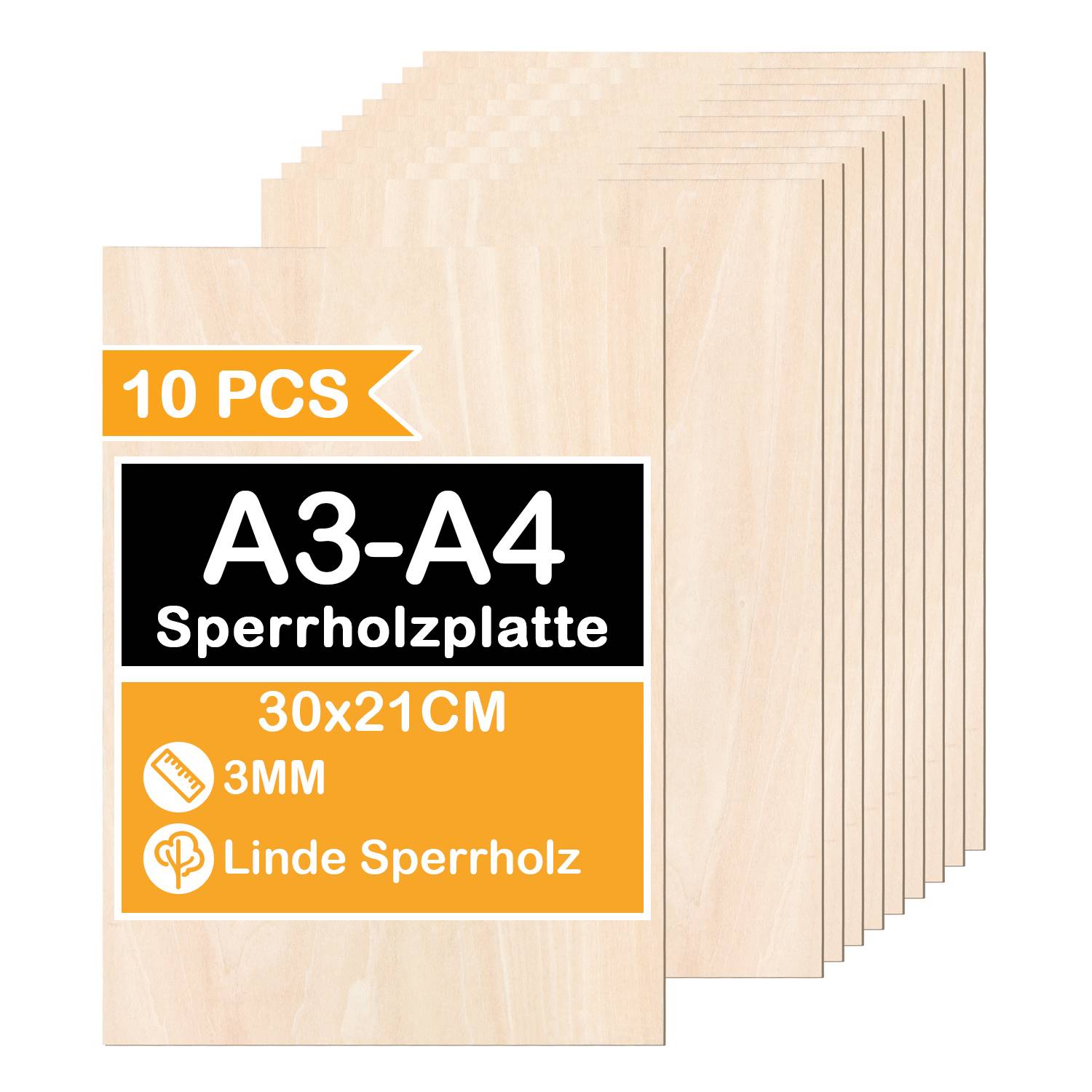 10-50 x A3/A4 Holz-Platte | 300 x 210 x 3 mm | Dünne Sperrholz-Zuschnitte | Perfektes Blatt für Laubsäge, Brandmalerei, Laserschnitt, Durchbrochene