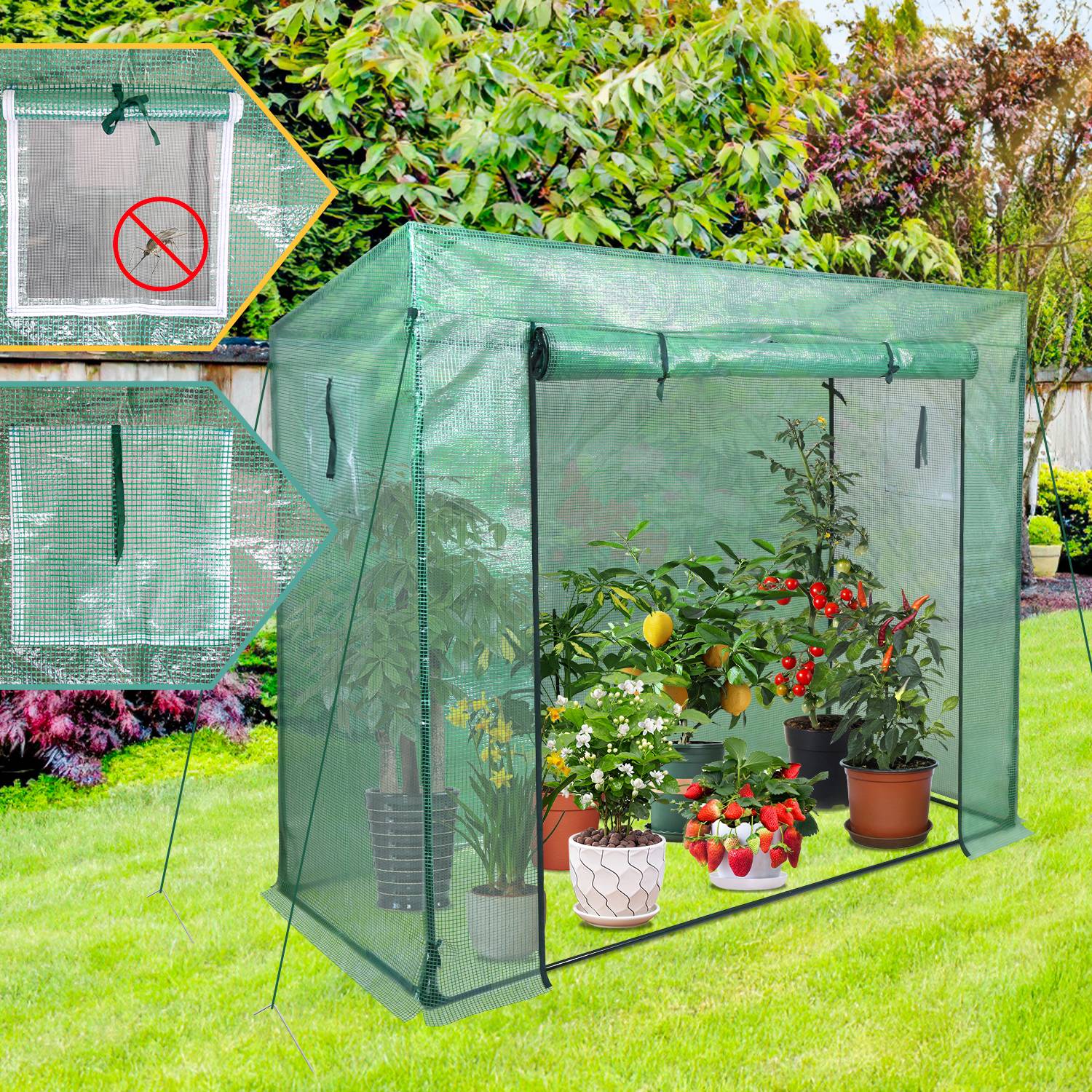 Foliengewächshaus 140 g/m2, PE halbtransparent, wasserdicht wetterfest,weiß, 200x80x150/169 cm
