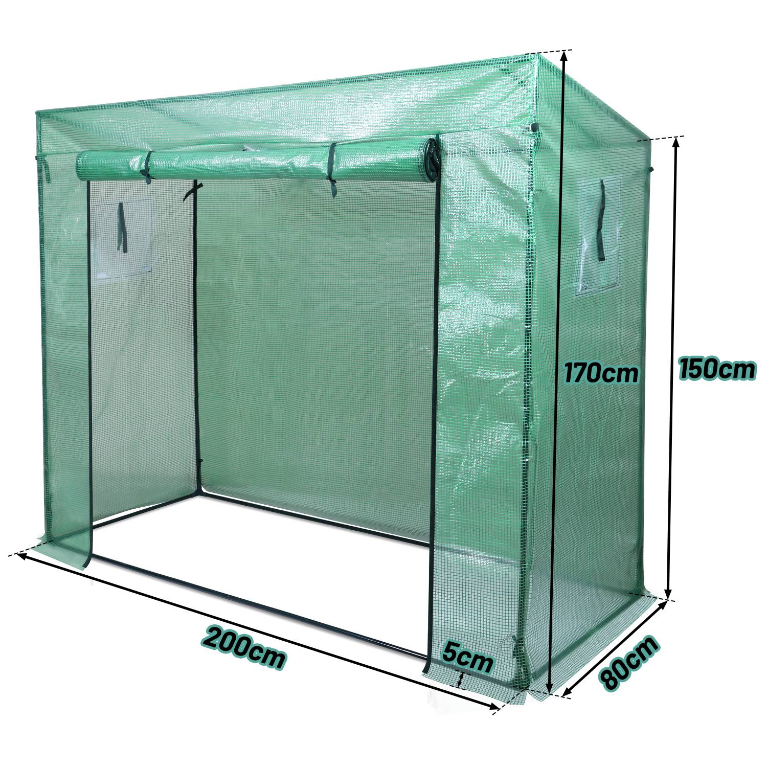Foliengewächshaus 140 g/m2, PE halbtransparent, wasserdicht wetterfest,grün, 200x80x150/169cm