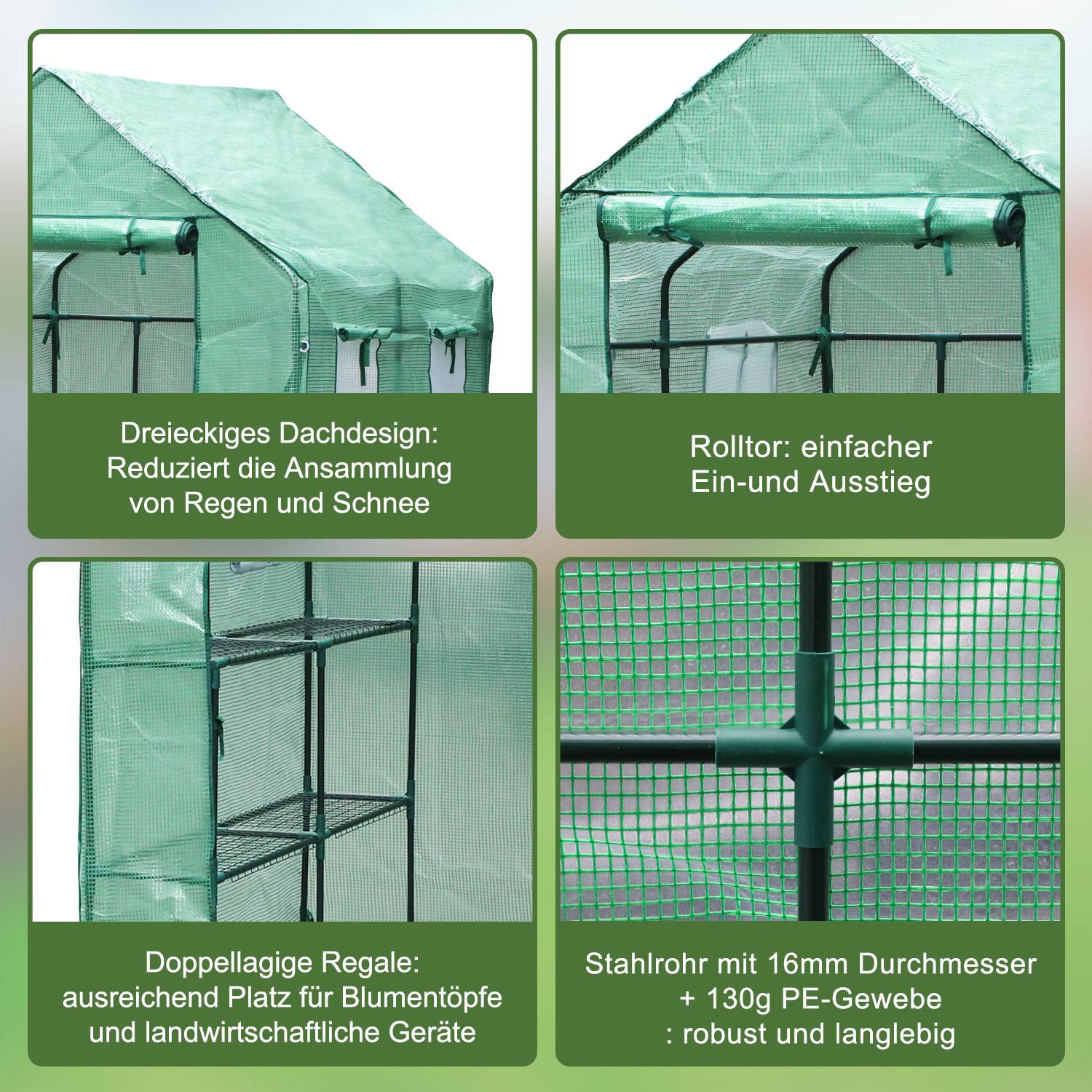 Foliengewächshaus Tomatengewächshaus 143x73x195 cm Gewächshaus Treibhaus,Grün