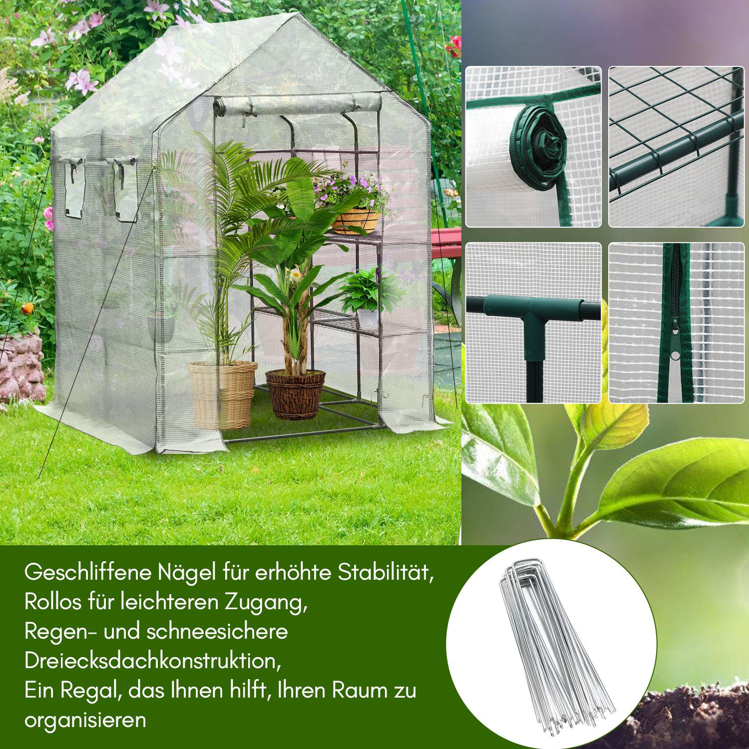 Foliengewächshaus Tomatengewächshaus 143x143x195 cm Gewächshaus Treibhaus,weiß