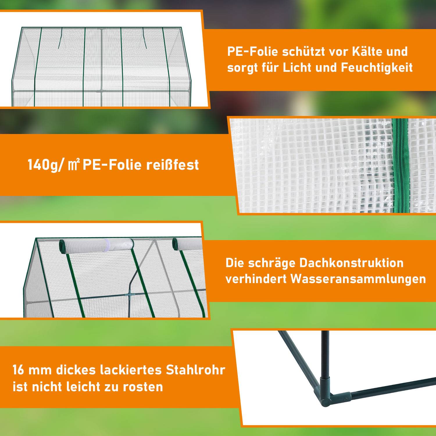 Gewächshaus 180x90x90cm Foliengewächshaus für draußen Treibhaus mit Reißverschluss und 2 Fenstern weiß
