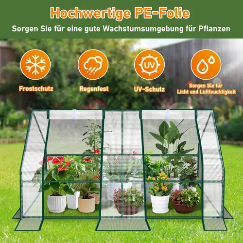 Gewächshaus 180x90x90cm Foliengewächshaus für draußen Treibhaus mit Reißverschluss und 2 Fenstern weiß Gewächshaus 180x90x90cm Foliengewächshaus für draußen Treibhaus mit Reißverschluss und 2 Fenstern weiß