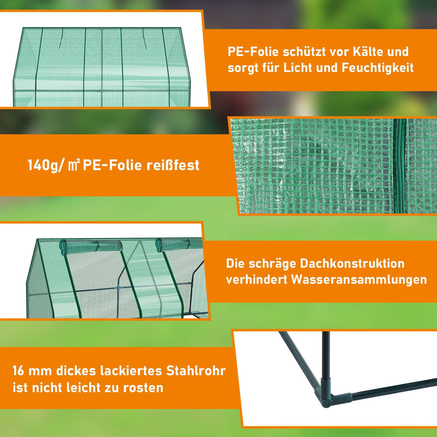 Gewächshaus 180x90x90cm Foliengewächshaus für draußen Treibhaus mit Reißverschluss und 2 Fenstern grün