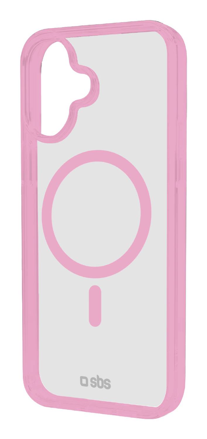 Rosa Smartphone-Hülle mit großem kreisförmigen Ringhalter auf der Rückseite und einer Aussparung für die Kamera oben links.