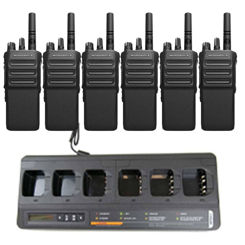 Motorola R7a Set aus 6 Handfunkgeräten VHF - Mehrfachladegerät MDH06JDC9VA2AN