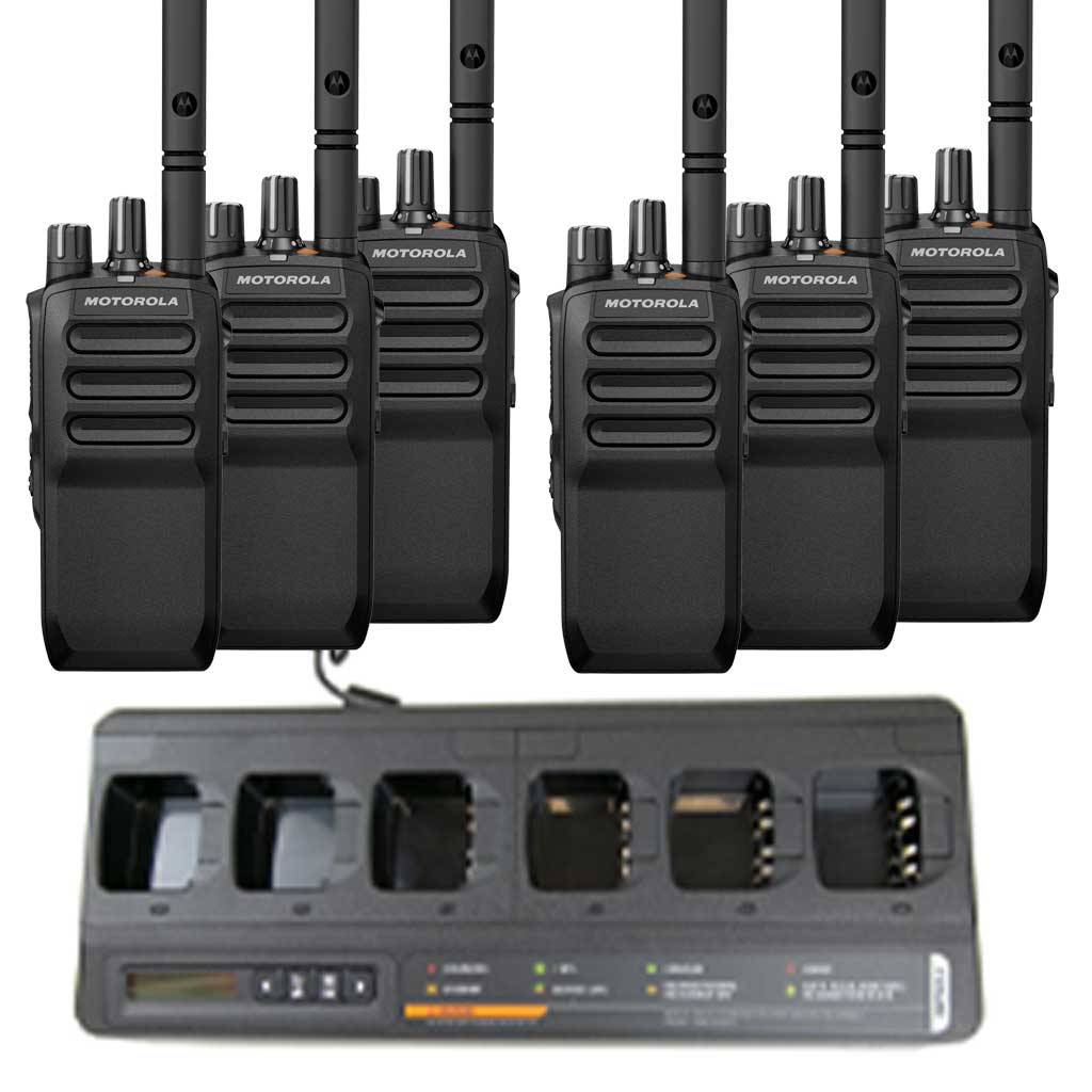 Motorola R5 Set aus 6 Handfunkgeräten VHF NKP - Antenne Akku Mehrfachladegerät MDH07JDC9VA1AN
