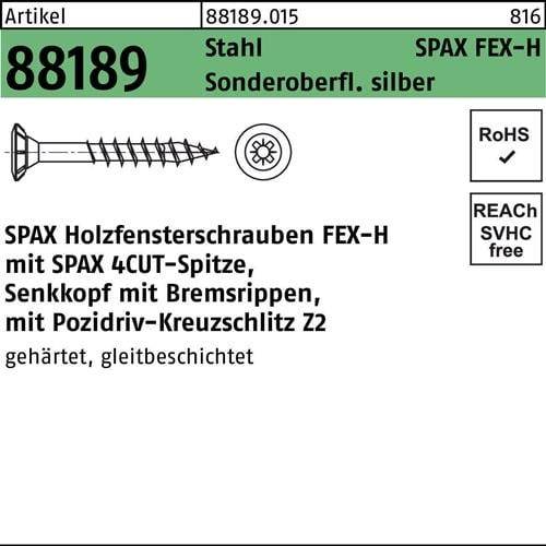 Holzfensterschraube R 88189 Seko Bremsrippen PZ 4x40-Z Sta silber 1000St. SPAX
