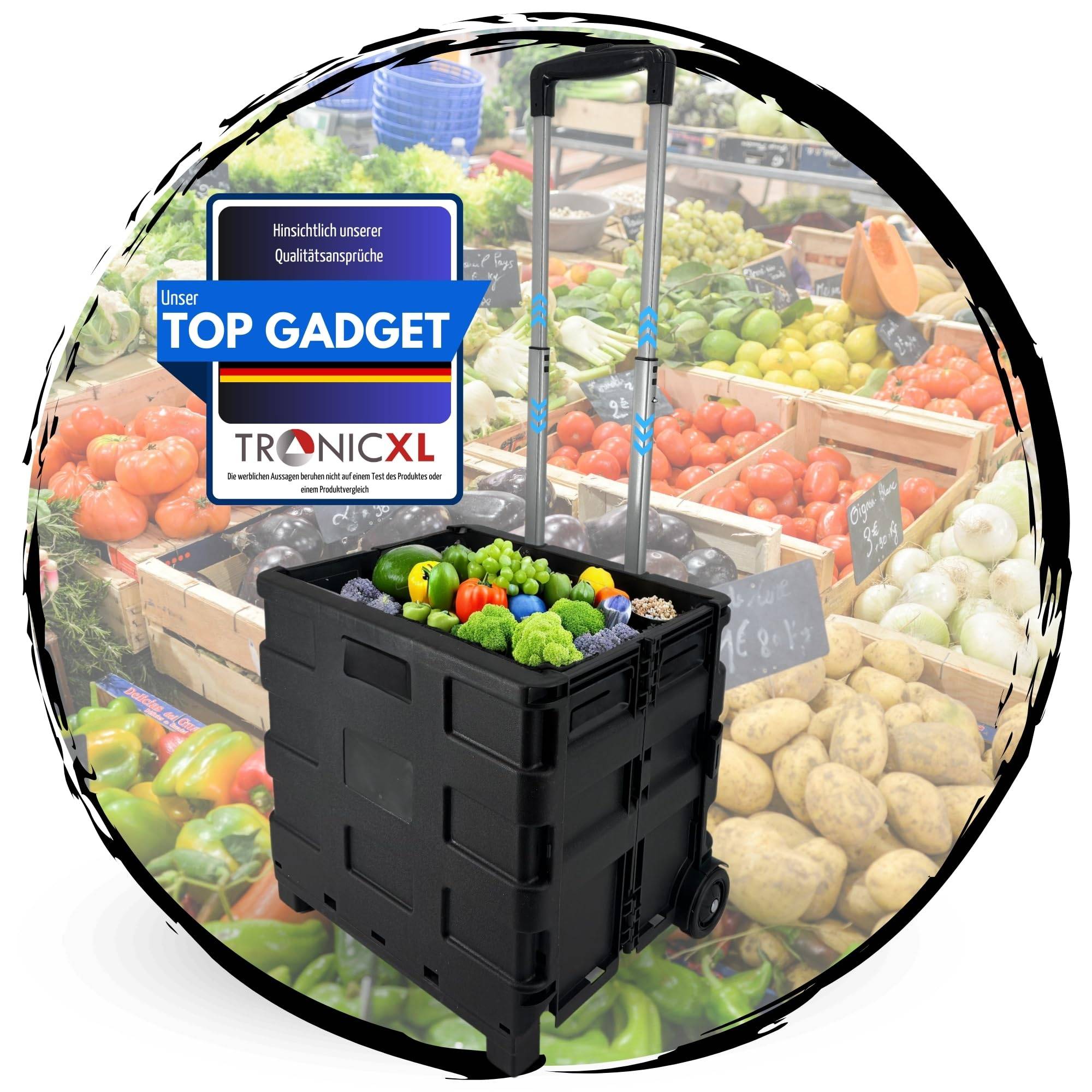 Einkaufstrolley mit Box Kiste faltbar Trolley mit Teleskopgriff klappbar Shopping Bag