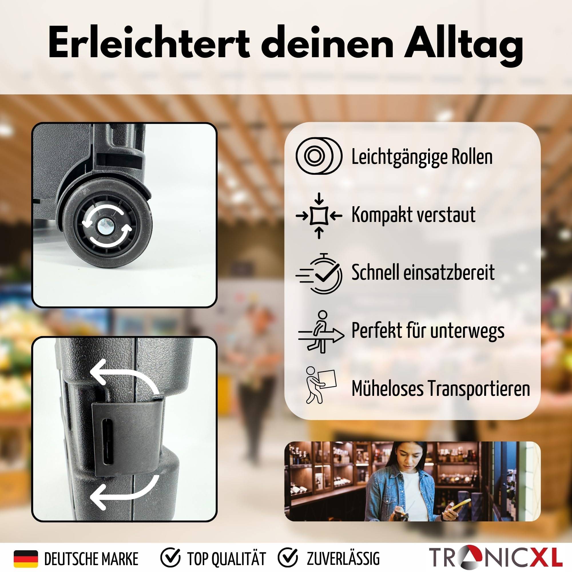 Einkaufstrolley mit Box Kiste faltbar Trolley mit Teleskopgriff klappbar Shopping Bag