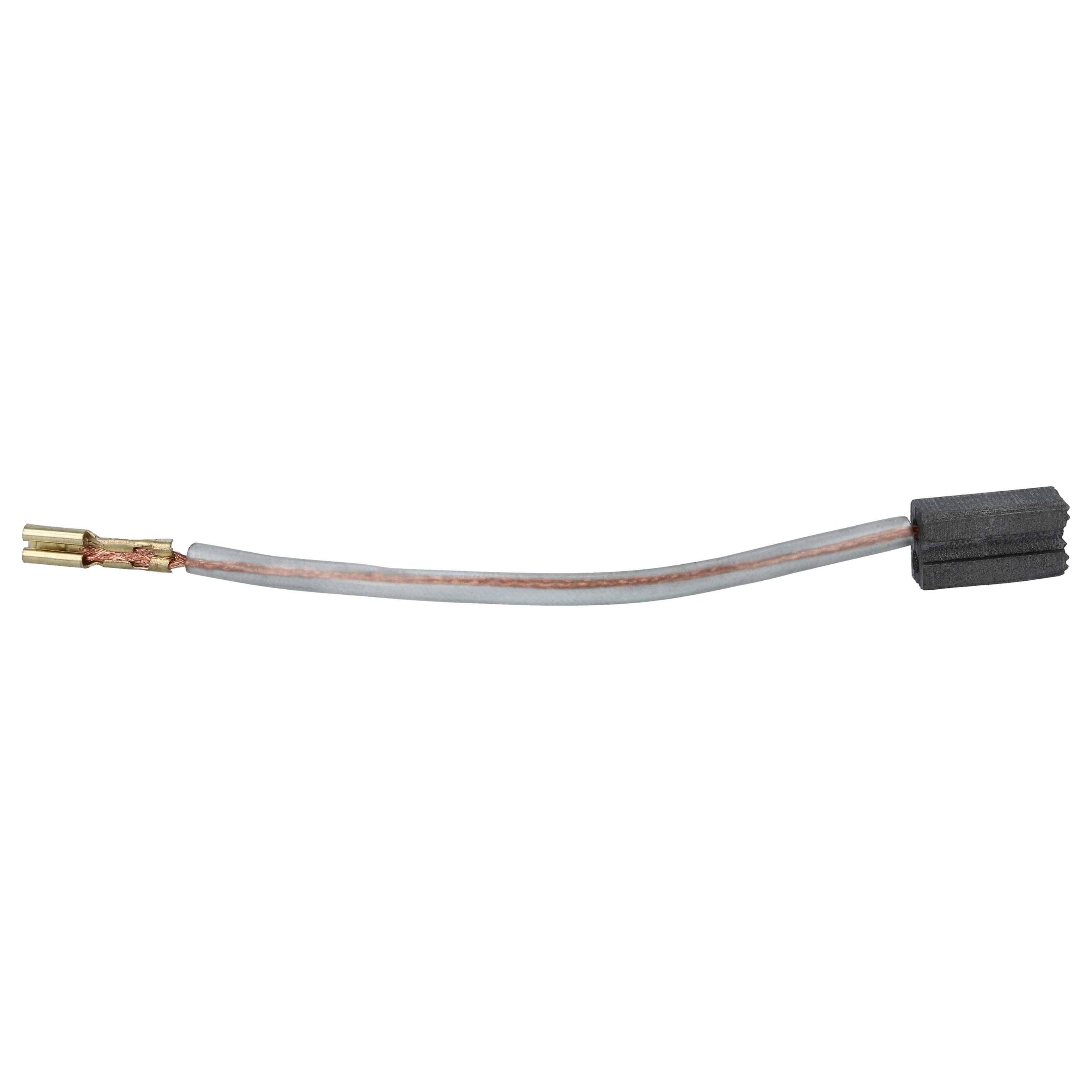 Ein kleiner elektrischer Stecker mit schwarzer Kunststoffabdeckung und roten Drähten, die in Metallkontakten enden, wird zum Verbinden von Stromkreisen verwendet.