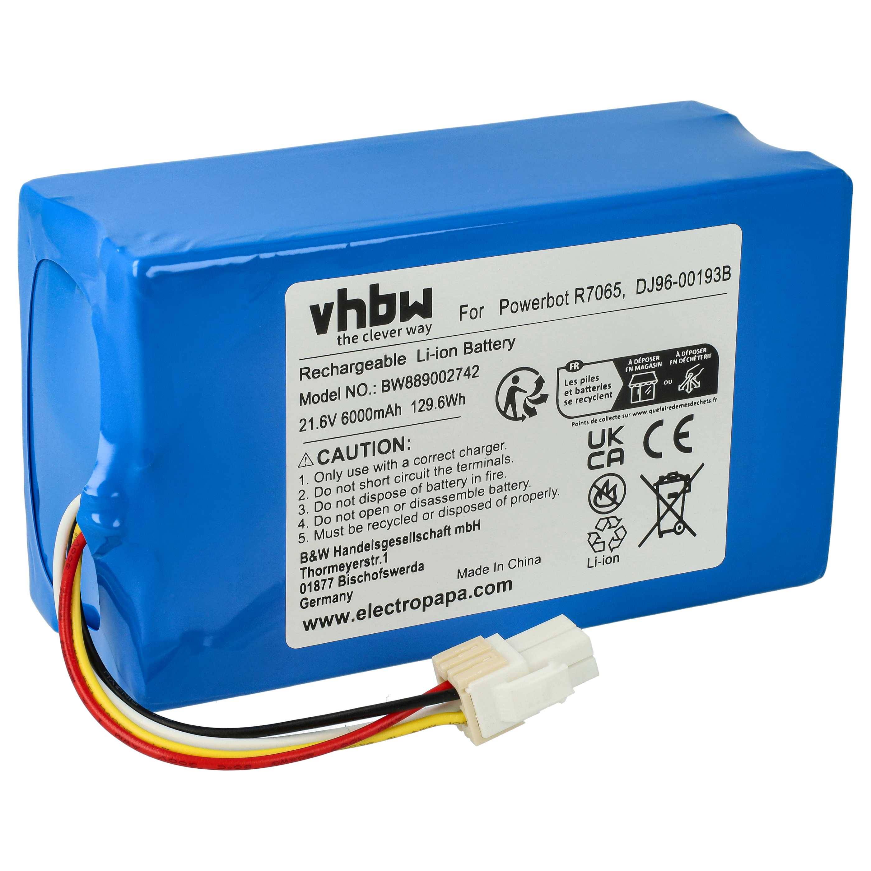 vhbw Akku kompatibel mit Samsung Powerbot VR20J9250UK/SA, VR1AM7040WG/AA Staubsauger (6000 mAh, 21,6 V, Li-Ion, ohne Gehäuse)