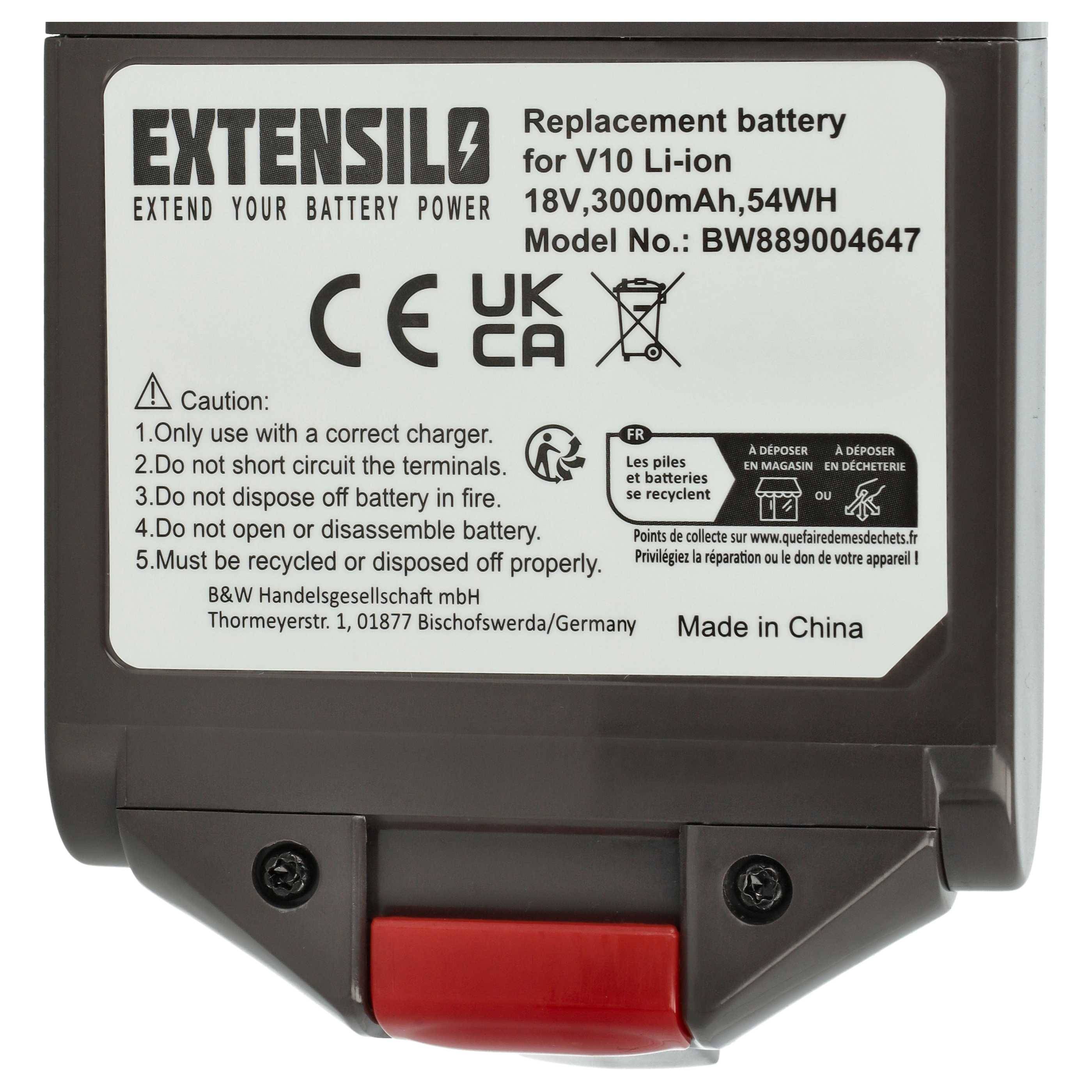 EXTENSILO Akku Ersatz für Dyson 398006-01, 971450-06, 398857-01, 965171-02 für Staubsauger (3000 mAh, 18 V, Li-Ion)
