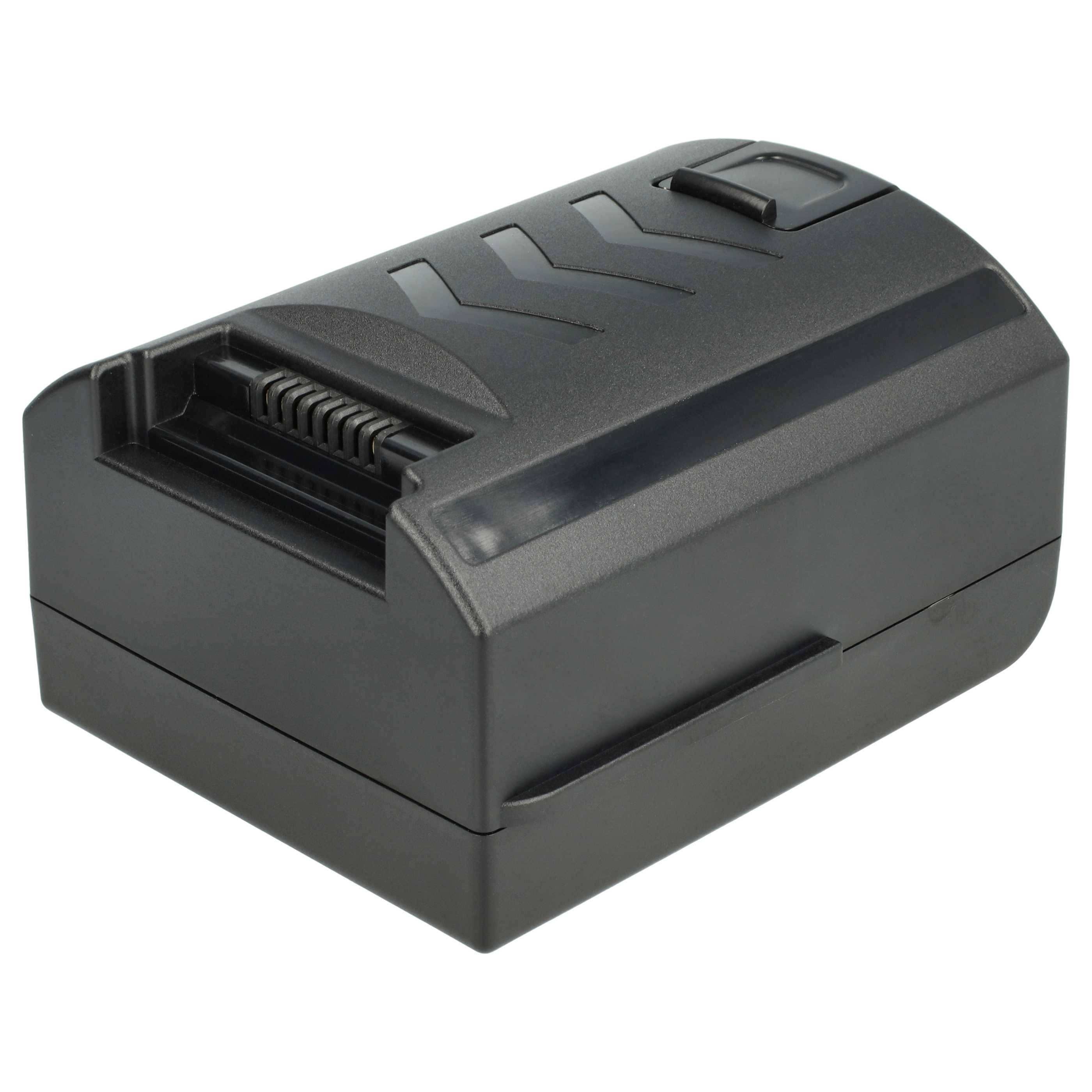 Eine schwarze Batterie mit rechteckiger Form und sichtbaren Rillen auf der Oberfläche, die für Elektrowerkzeuge oder elektronische Geräte verwendet wird.