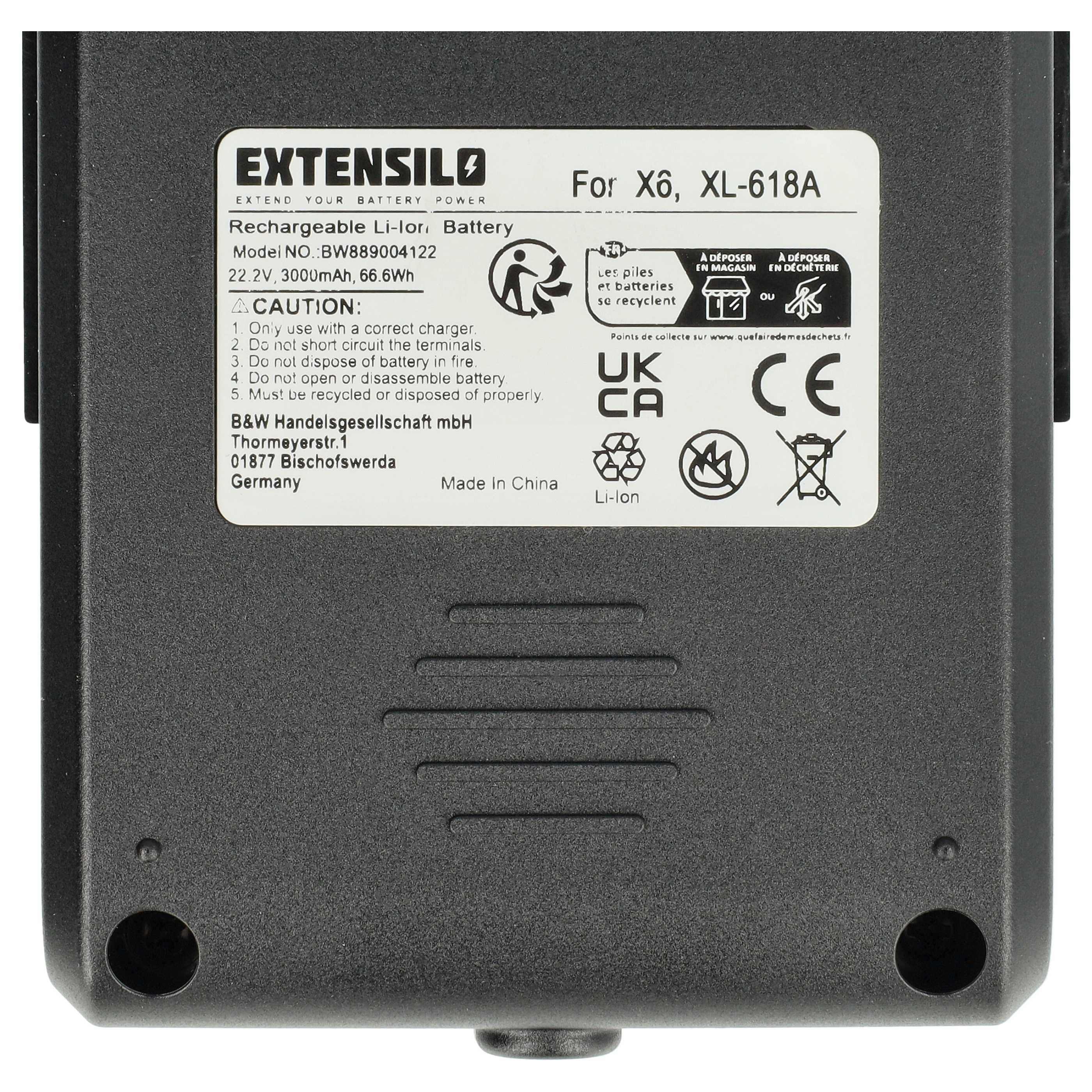 EXTENSILO Akku Ersatz für Moosoo XL-618A für Staubsauger (3000 mAh, 22,2 V, Li-Ion)