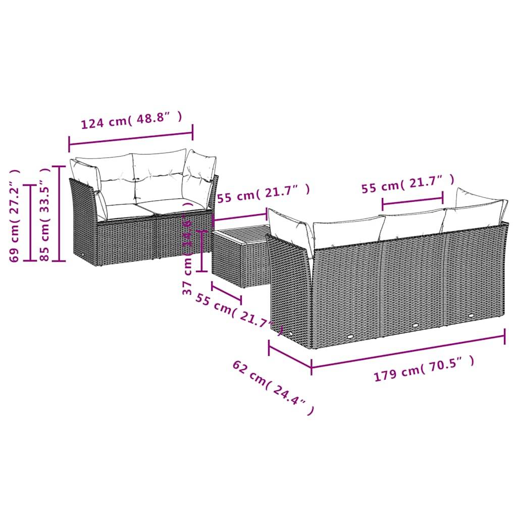 vidaXL 6-tlg. Garten-Sofagarnitur mit Kissen Grau Poly Rattan