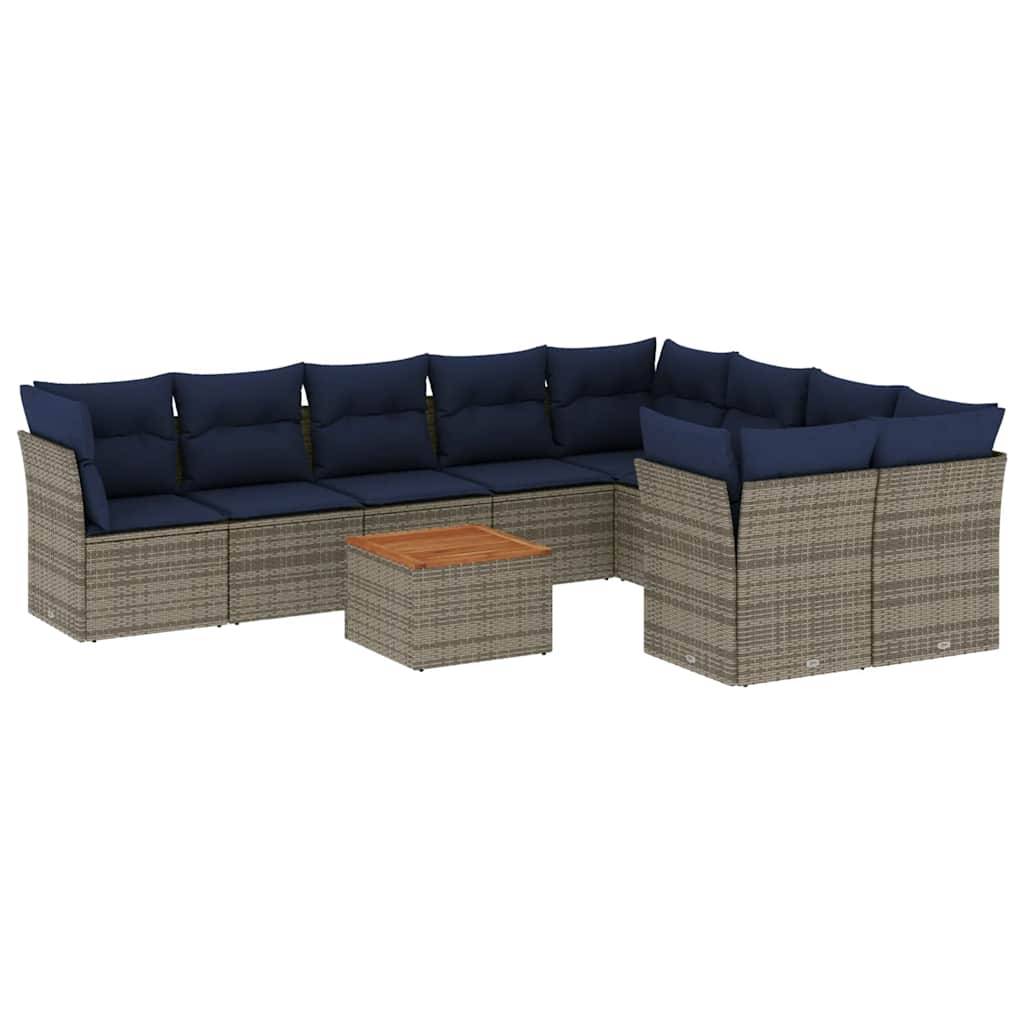 vidaXL 10-tlg. Garten-Sofagarnitur mit Kissen Grau Poly Rattan