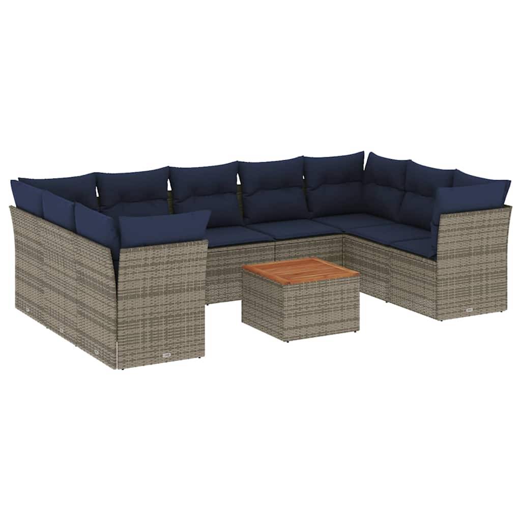 vidaXL 10-tlg. Garten-Sofagarnitur mit Kissen Grau Poly Rattan