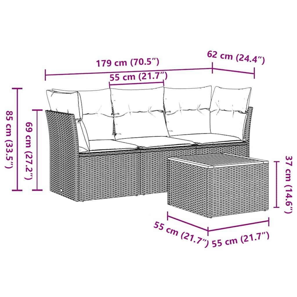 vidaXL 4-tlg. Garten-Sofagarnitur mit Kissen Grau Poly Rattan