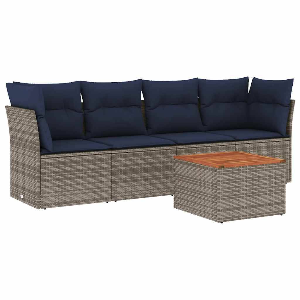 vidaXL 5-tlg. Garten-Sofagarnitur mit Kissen Grau Poly Rattan