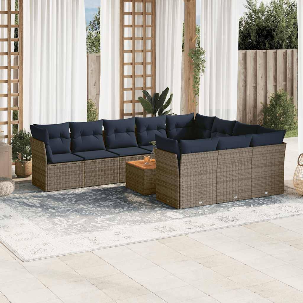 vidaXL 11-tlg. Garten-Sofagarnitur mit Kissen Grau Poly Rattan