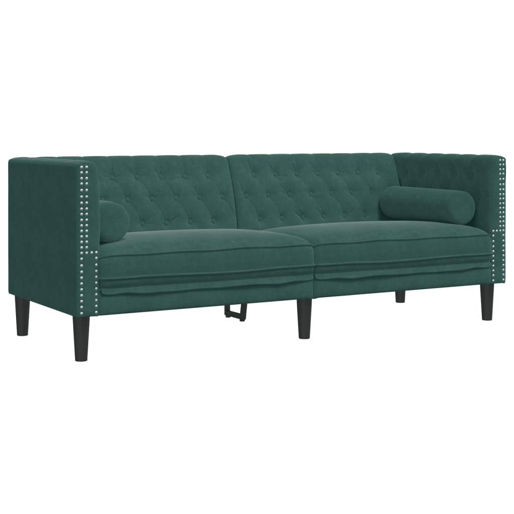 vidaXL 3-tlg. Chesterfield-Sofa-Set mit Nackenrollen Dunkelgrün Samt