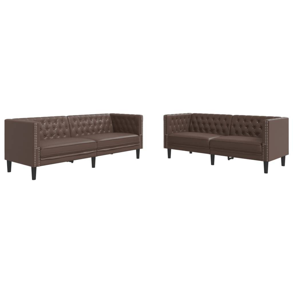 vidaXL 2-tlg. Chesterfield-Sofa-Set Braun Kunstleder