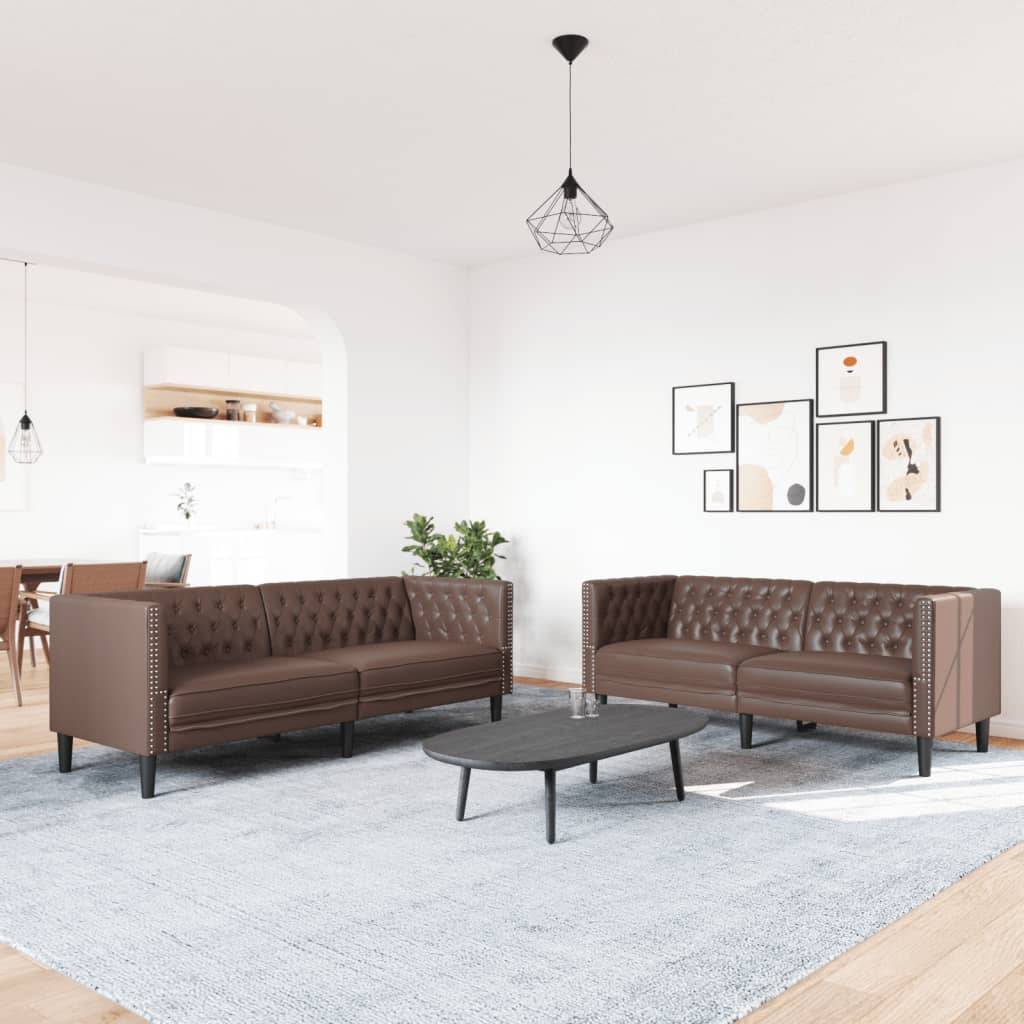 vidaXL 2-tlg. Chesterfield-Sofa-Set Braun Kunstleder