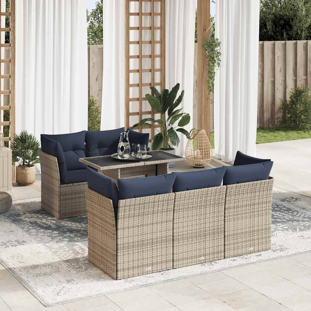 vidaXL 6-tlg. Garten-Sofagarnitur mit Kissen Grau Poly Rattan Akazie