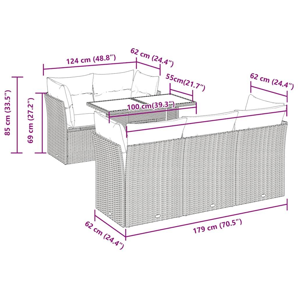 vidaXL 6-tlg. Garten-Sofagarnitur mit Kissen Grau Poly Rattan Akazie