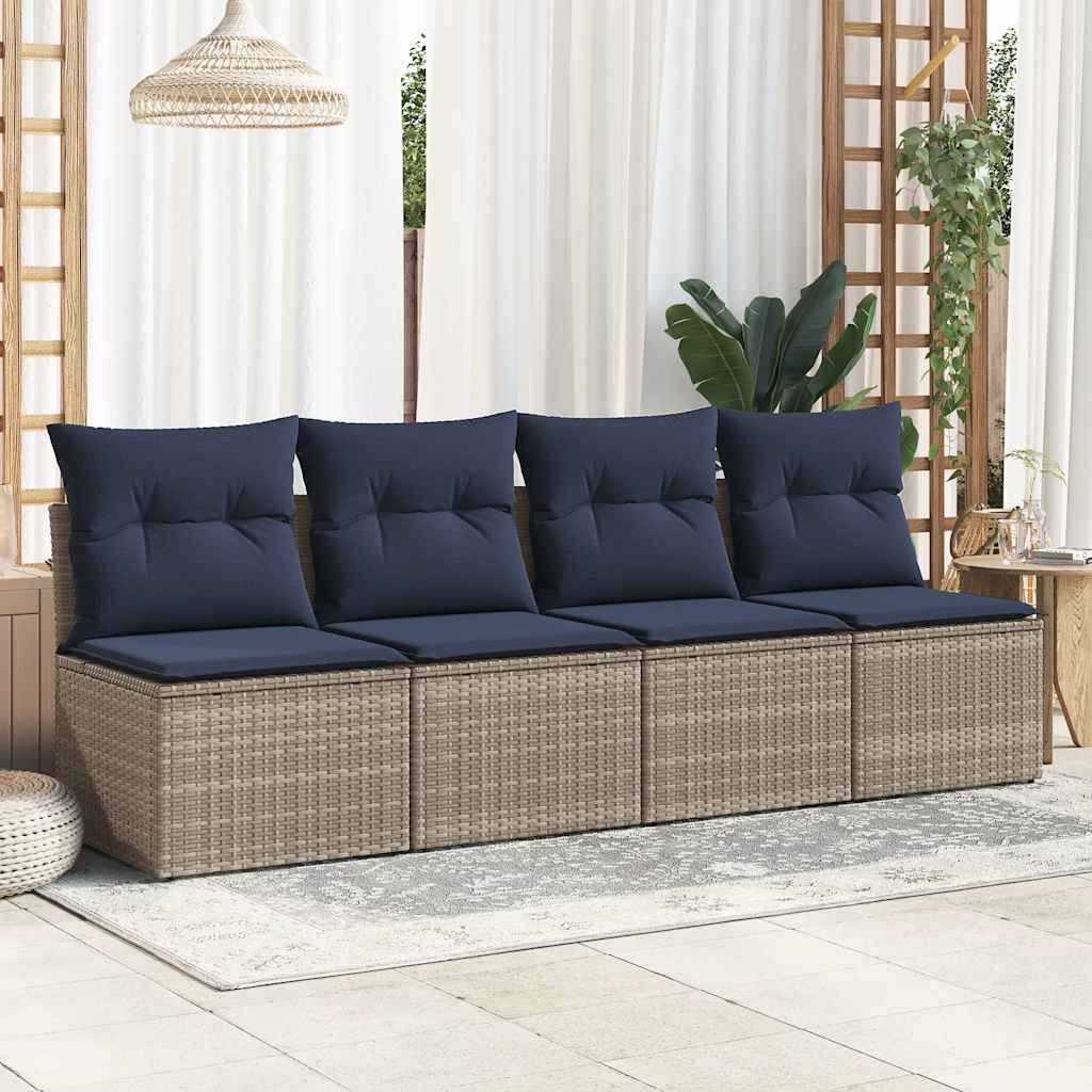 vidaXL 2-tlg. Garten-Sofagarnitur mit Kissen Grau Poly Rattan Akazie