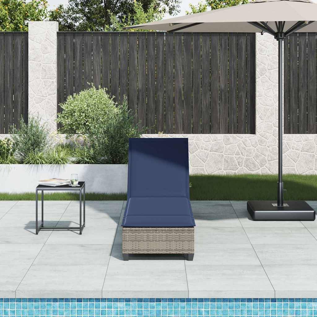 vidaXL Sonnenliege mit Auflagen Grau 55x200x25,5cm Poly Rattan