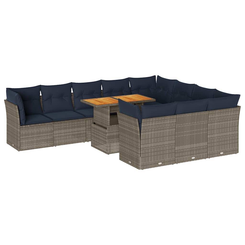 vidaXL 11-tlg. Garten-Sofagarnitur mit Kissen Grau Poly Rattan