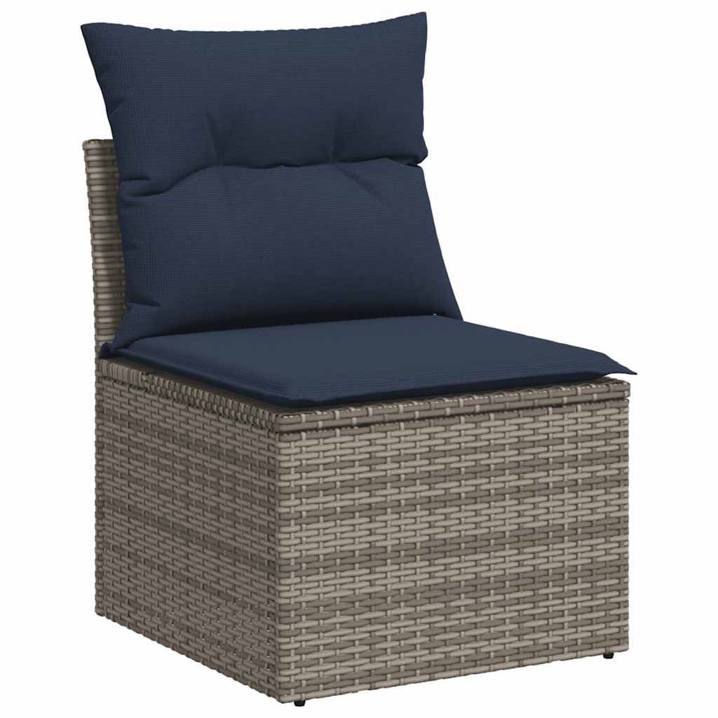 vidaXL 14-tlg. Garten-Sofagarnitur mit Kissen Grau Poly Rattan Akazie