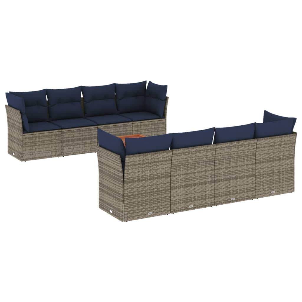 vidaXL 9-tlg. Garten-Sofagarnitur mit Kissen Grau Poly Rattan