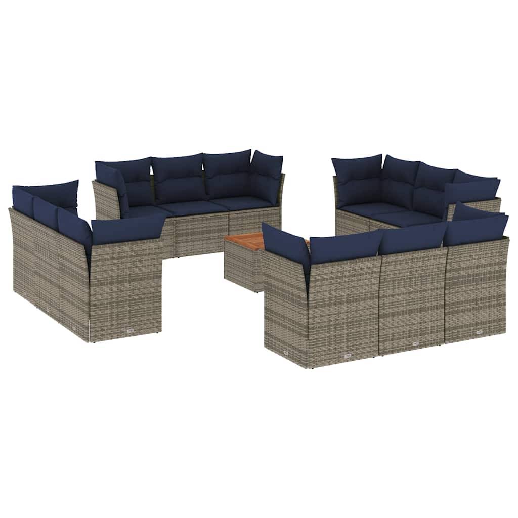 vidaXL 13-tlg. Garten-Sofagarnitur mit Kissen Grau Poly Rattan