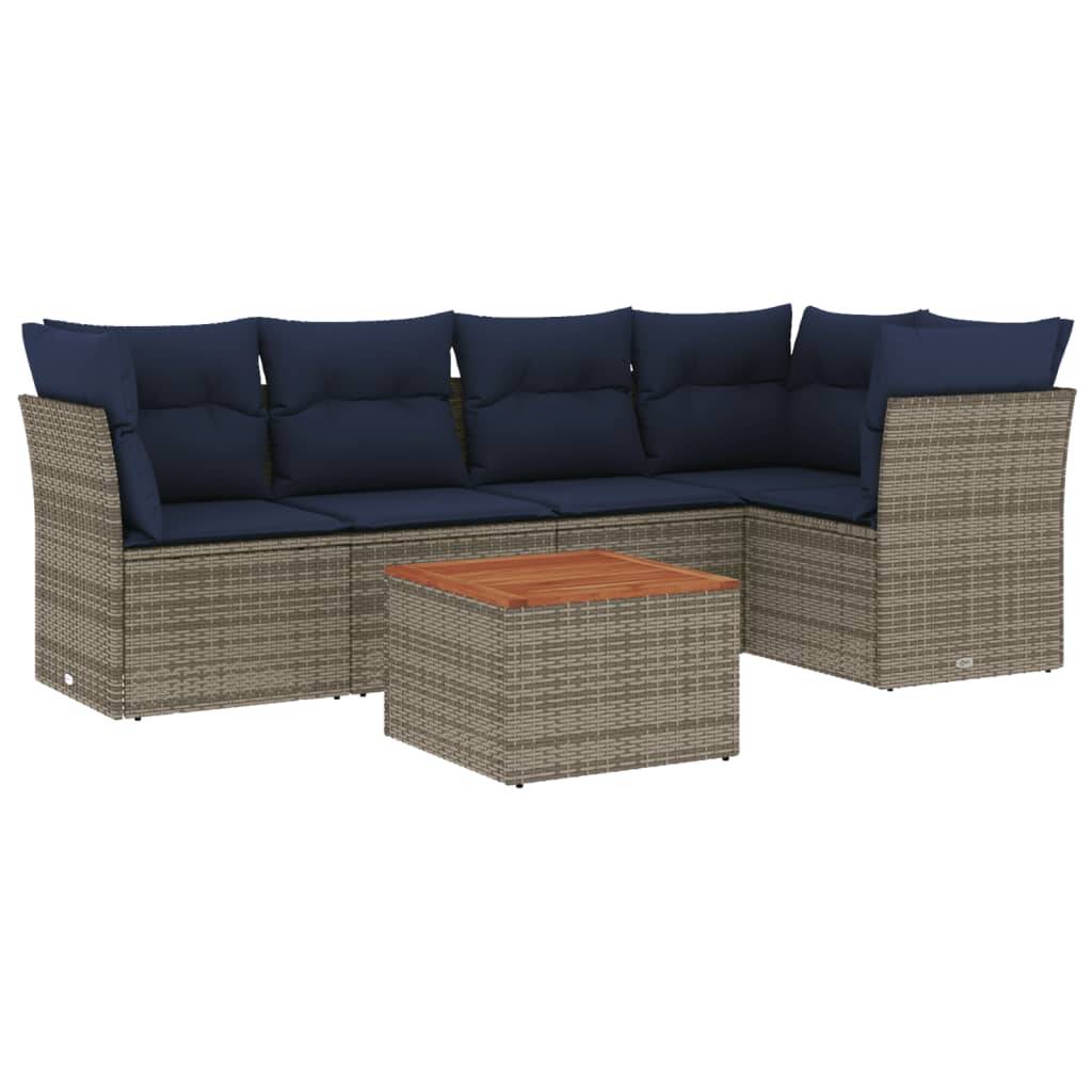 vidaXL 6-tlg. Garten-Sofagarnitur mit Kissen Grau Poly Rattan