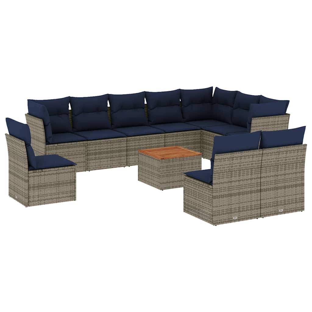 vidaXL 11-tlg. Garten-Sofagarnitur mit Kissen Grau Poly Rattan