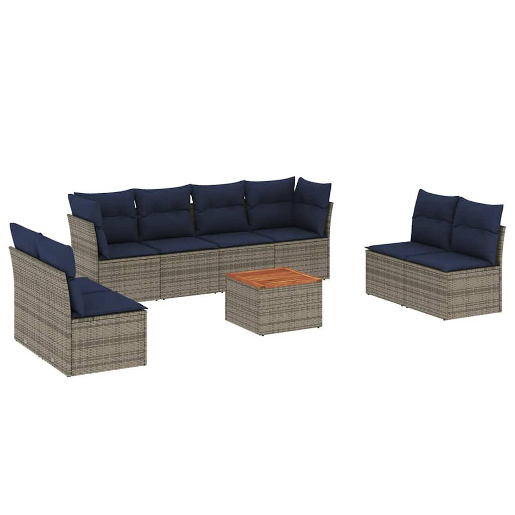 vidaXL 9-tlg. Garten-Sofagarnitur mit Kissen Grau Poly Rattan