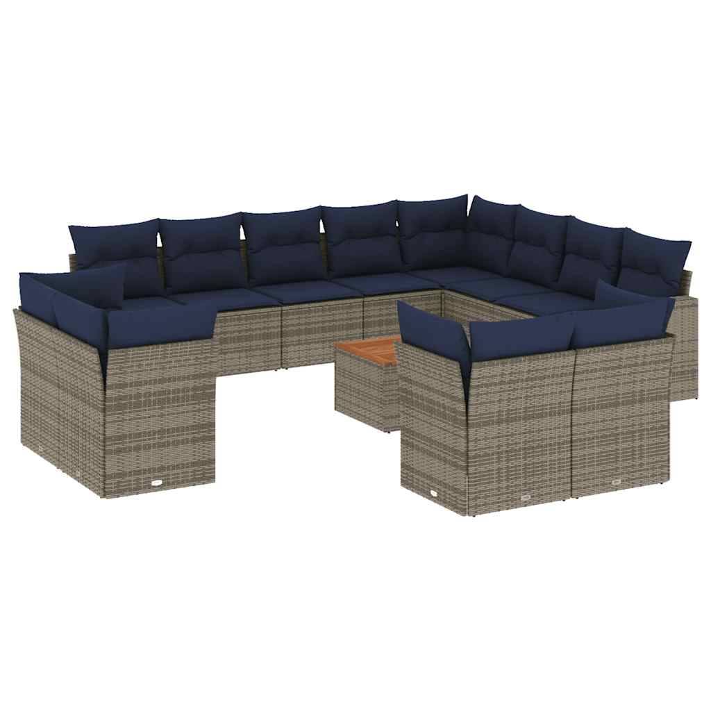 vidaXL 13-tlg. Garten-Sofagarnitur mit Kissen Grau Poly Rattan