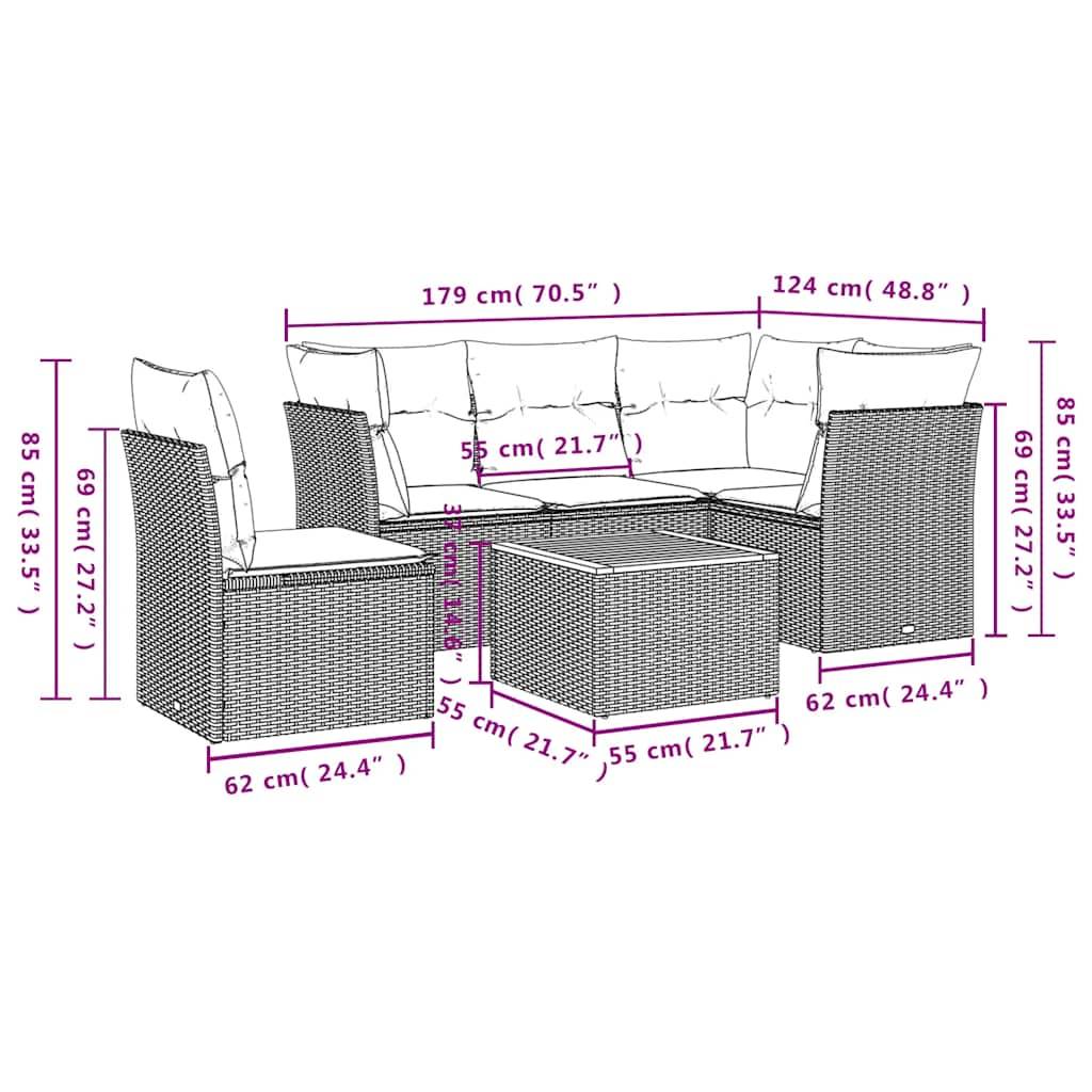 vidaXL 6-tlg. Garten-Sofagarnitur mit Kissen Grau Poly Rattan